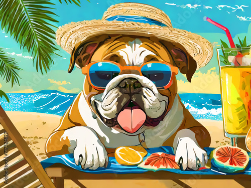 夏の休暇を楽しむ陽気な犬のイラスト © k_yu