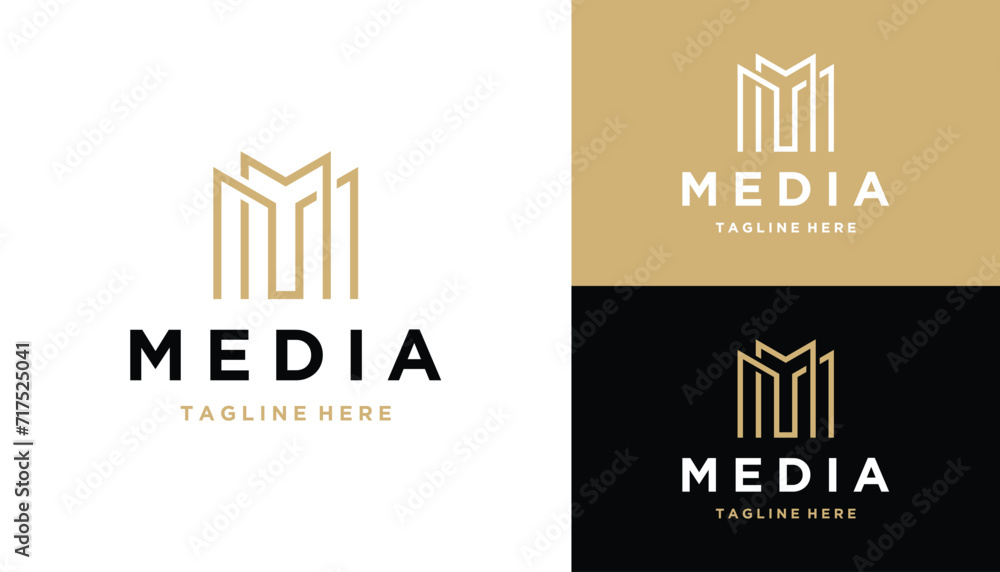 Golden Initial Letter M MM with Elegant Luxury Geometric Line Art Logo Design Golden Initial Letter M MM with Elegant Luxury Geometric Line Art Logo Design