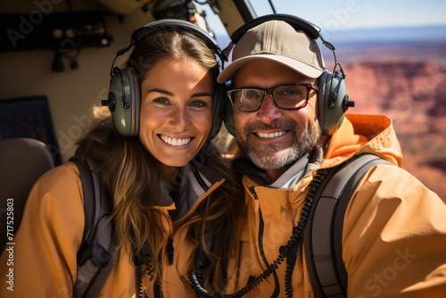 Couple on a helicopter tour of the Grand Canyon's majestic landscapes, Generative AI © Shooting Star Std