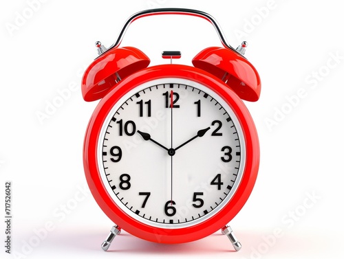 A vibrant red alarm clock, isolated on a clean white background, symbolizing the urgency and pressure of impending deadlines, emphasizing time management and stress in a conceptual representation