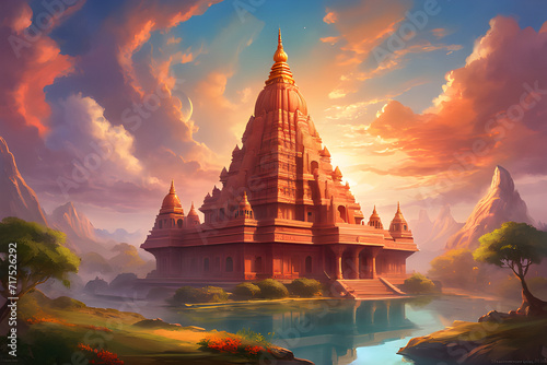 Illustration of Hindu mandir, Shree Ram temple