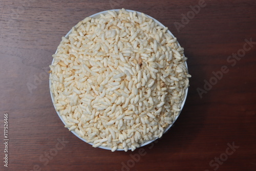 Churmure or murmure or moori, Puffed rice, food ingredient, Indian Traditional food photo
