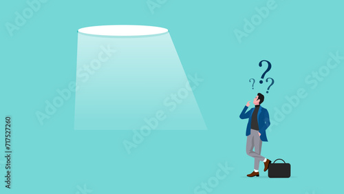 think about strategy to achieve career success, strategic direction of a business chooses the way for business growth decisions, businessman think about finding ways to get out into free space