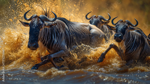 wildebeest in the water