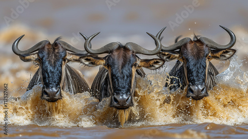 wildebeest in the water photo