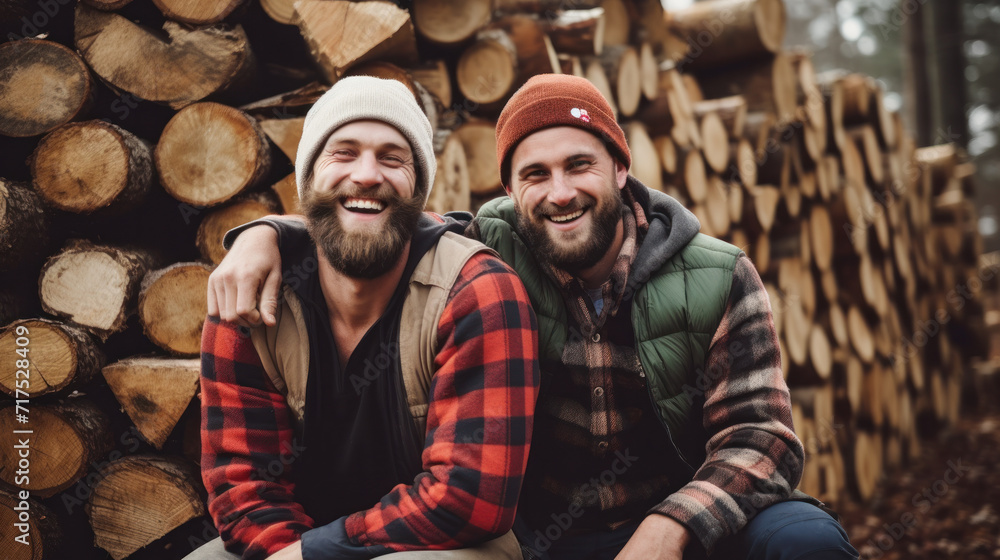 Fototapeta premium Bearded people. Group of Lumberjack close up portrait