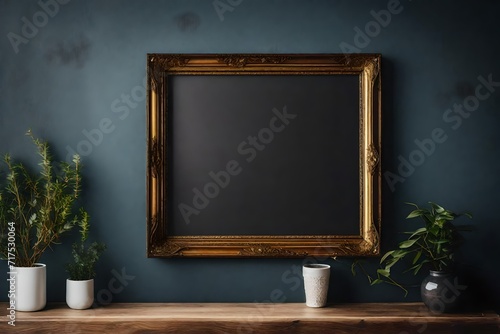 chalkboard with frame on wooden background