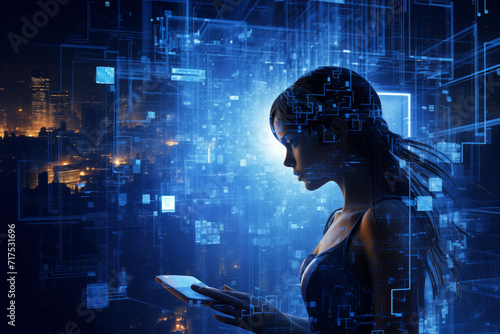 A young woman's futuristic cyberpunk portrait