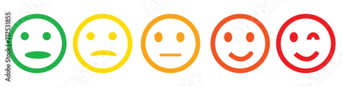 Rating Emotion Faces. Sad and Happy Mood Icons. Emoji colored flat Icons. Satisfaction Level. Feedback in form of Emotions. Vector illustration