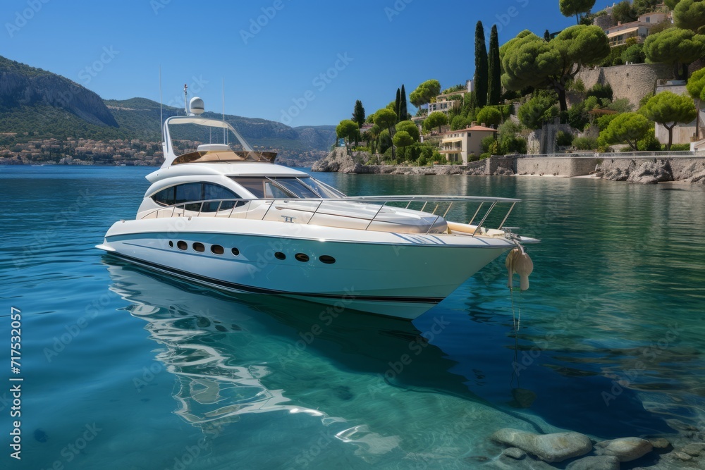 Luxurious yacht anchored in the crystal-clear waters of the French Riviera, Generative AI