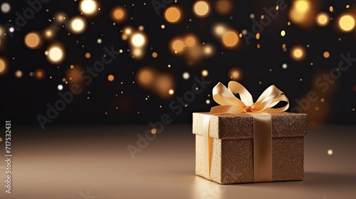 Gift box on a clean background in the style of the new year where there is space for text