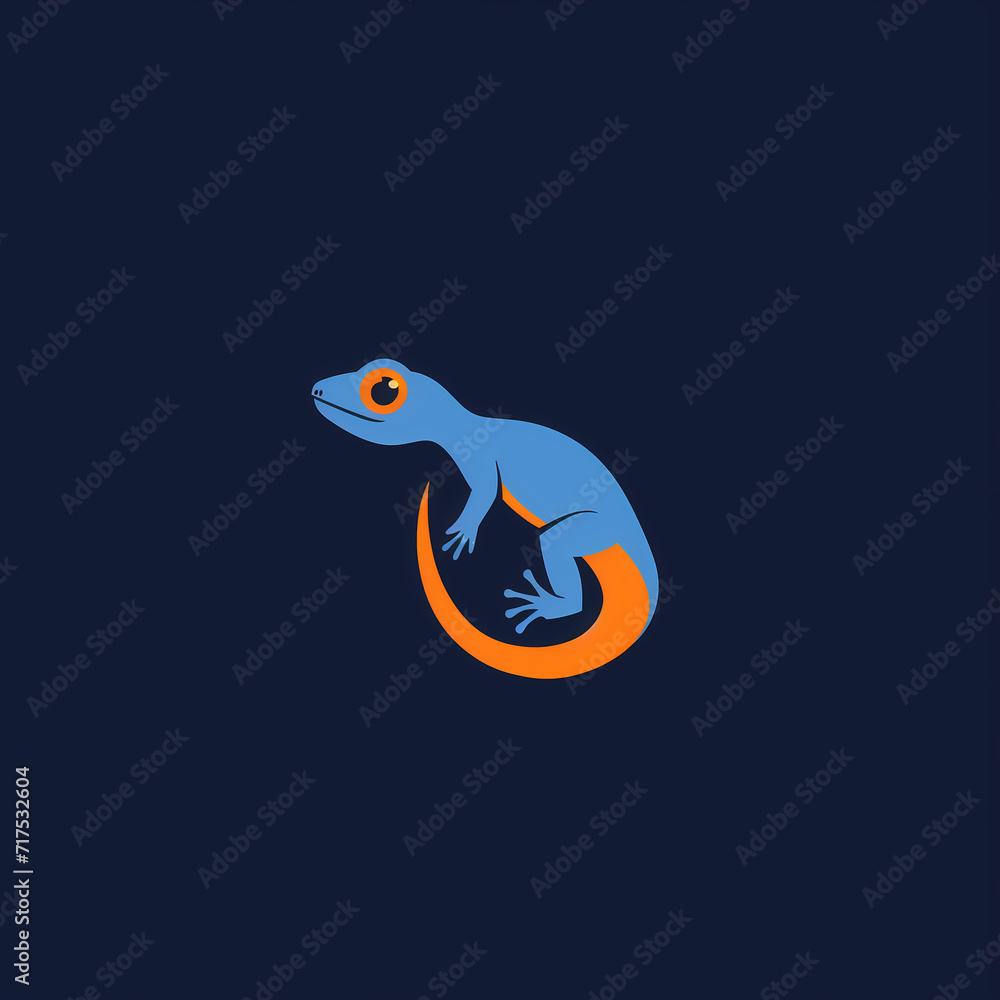 Fototapeta premium Blue and Orange Lizard on Dark Background, Exotic Reptile With Vibrant Colors