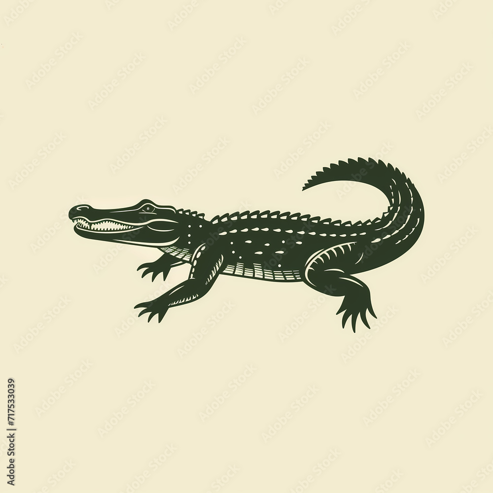 Naklejka premium Detailed Black and White Drawing of a Crocodile