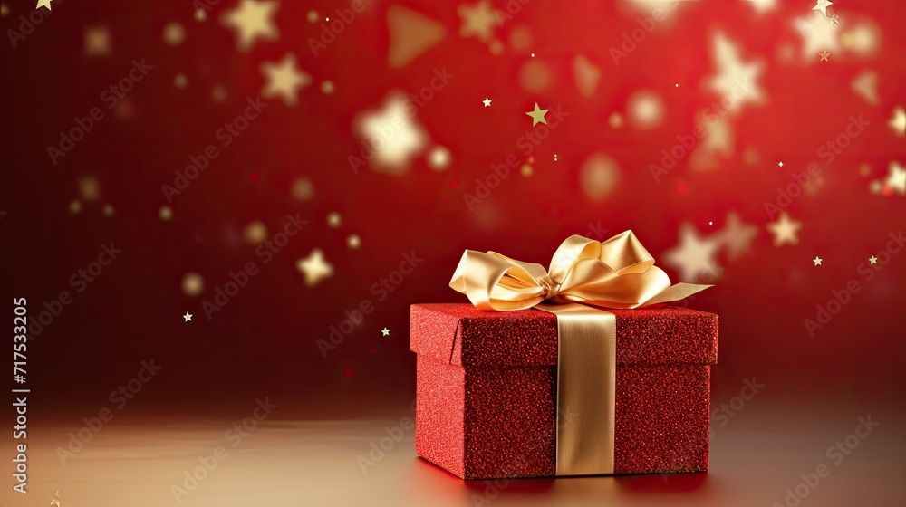 Gift box on a clean background in the style of the new year where there is space for text