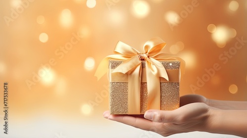 Gift box on a clean background in the style of the new year where there is space for text © Gefo