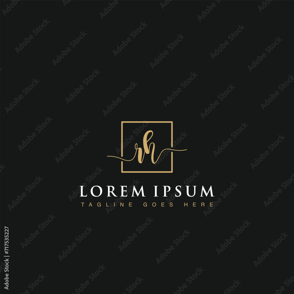 Initials letters RH linked inside square line box vector logo designs isolated in black background Initials letters RH linked inside square line box vector logo designs isolated in black background