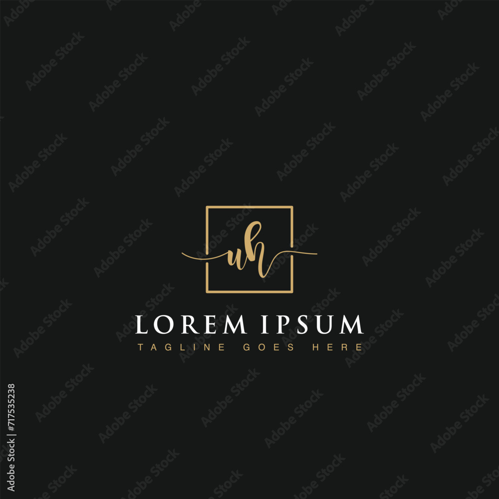 Initials letters UH linked inside square line box vector logo designs isolated in black background Initials letters UH linked inside square line box vector logo designs isolated in black background