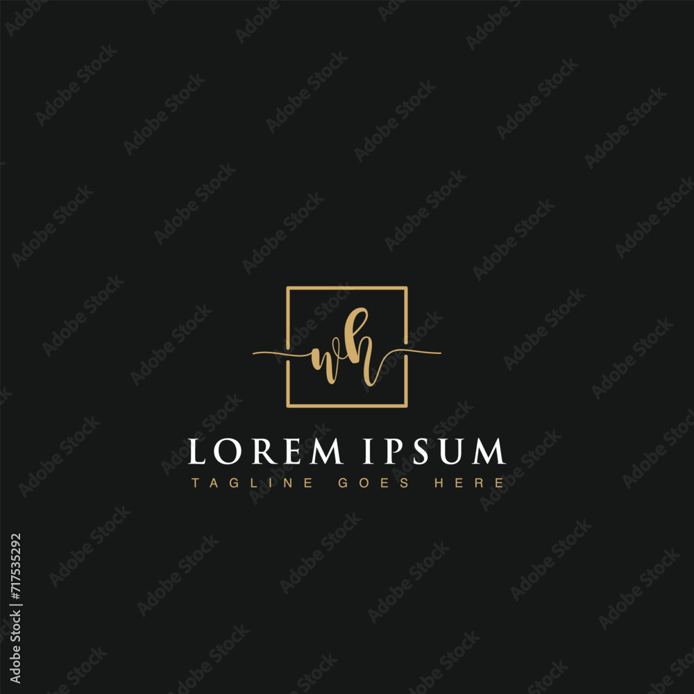 Fototapeta premium Initials letters WH linked inside square line box vector logo designs isolated in black background