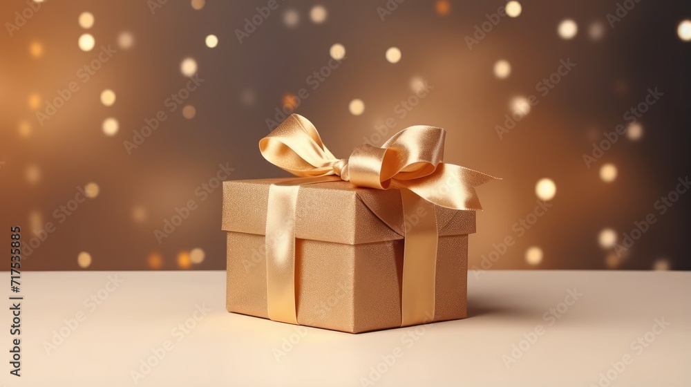 Gift box on a clean background in the style of the new year where there is space for text