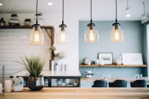 industrial pendant lights over a dining table photo