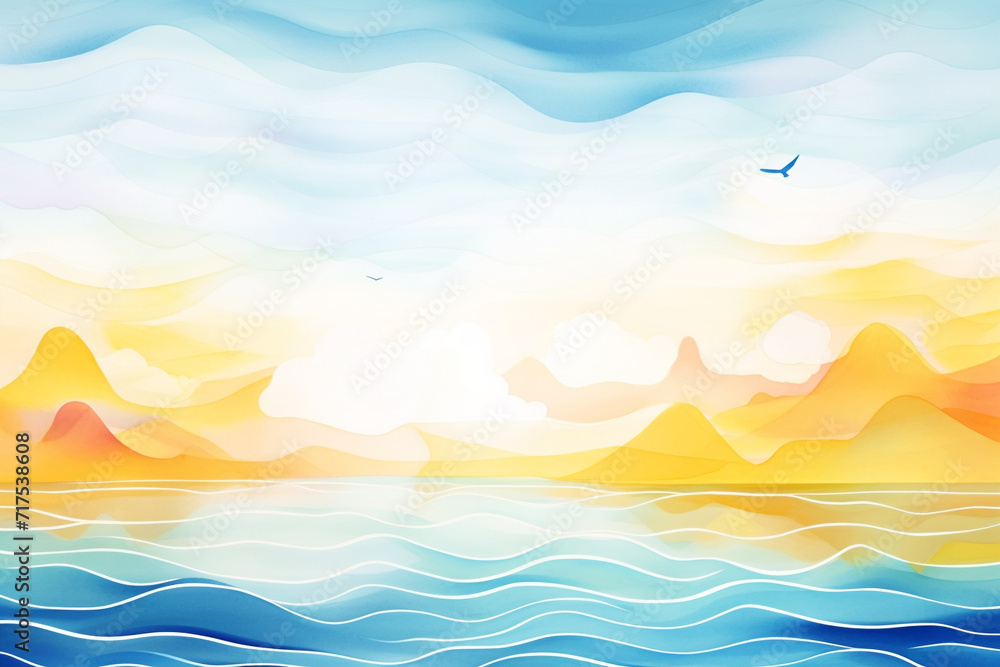 Colorful horizons The allure of cool-colored backgrounds , cartoon drawing, water color style