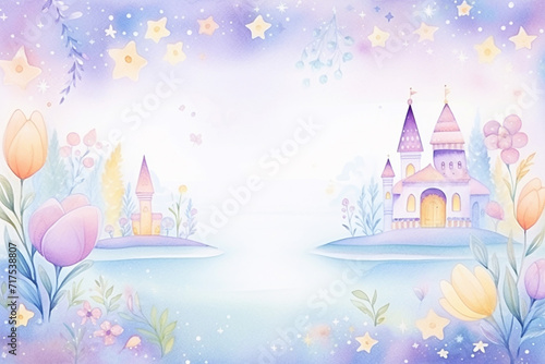 Creating a pastel background for a magical atmosphere , cartoon drawing, water color style