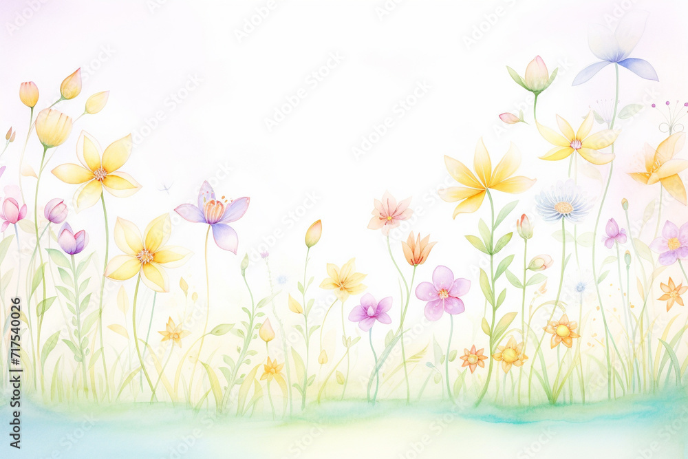 Horizontal delights Pastel wonders in a wide format , cartoon drawing, water color style