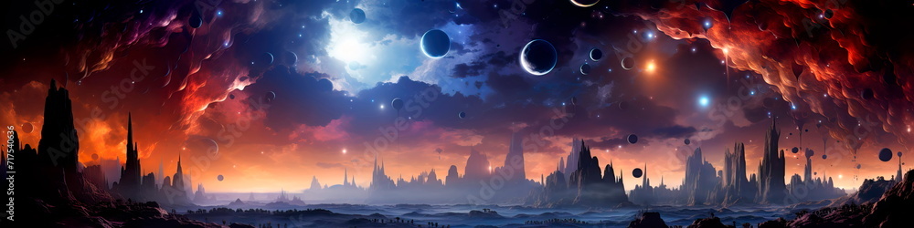 celestial wonderland, with planets, stars, and cosmic phenomena forming a backdrop for a mystical holiday celebration.