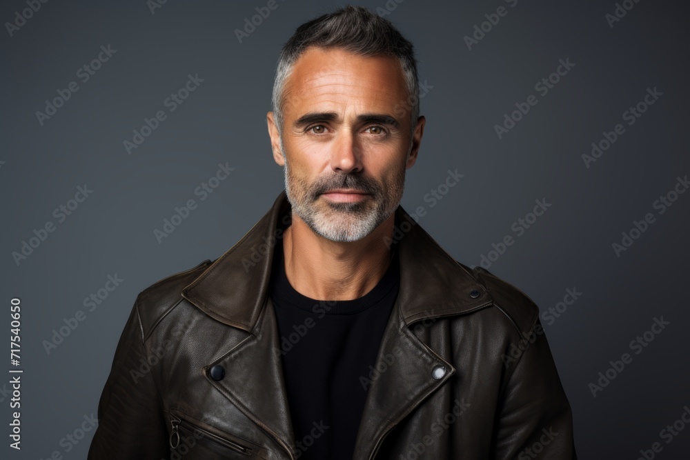 Portrait of a handsome mature man in a leather jacket. Men's beauty, fashion. Portrait of a handsome mature man in a leather jacket. Men's beauty, fashion.