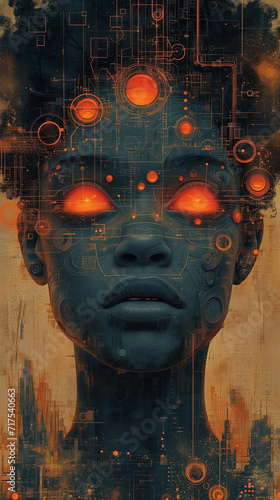 A mesmerizing painting of a woman's face, her glowing eyes captivating the viewer in an ethereal display of artistic brilliance