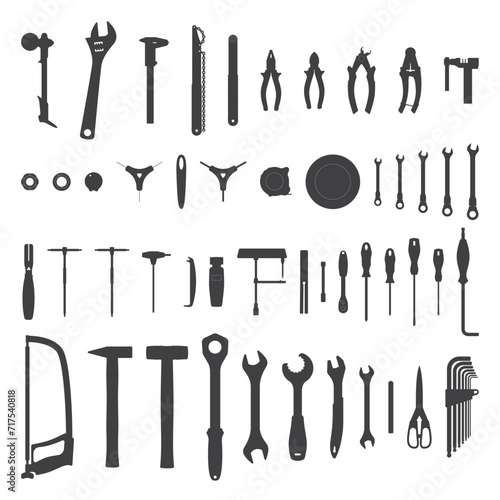 Vector black bicycle maintenance tools silhouette. Isolated on white background photo