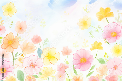 Pastel spring vibes A background that blooms with color , cartoon drawing, water color style