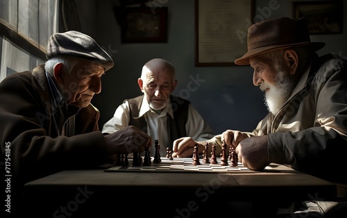 society of elderly with activities playing games chess