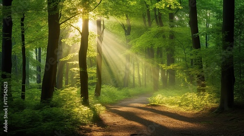 Forest landscape, Beautiful sunlight in green forest