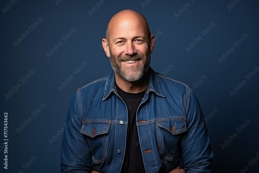 Handsome middle age man smiling at the camera with a blue background Handsome middle age man smiling at the camera with a blue background