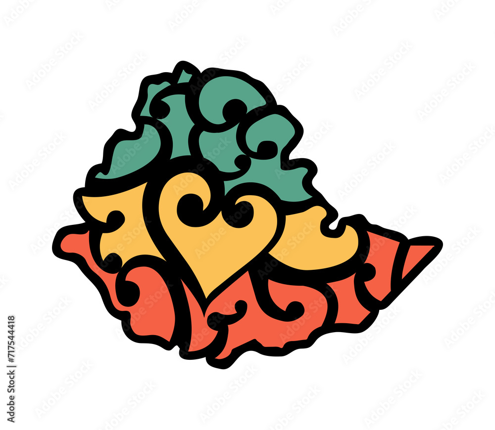 Obraz premium Love Ethiopia art. Map of Ethiopia detailed and ornamented art. Expressing heart, love and patriotic feelings. 