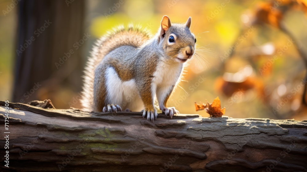 Gray squirrel as it perches on a dead tree stump Forest Gray squirrel as it perches on a dead tree stump Forest