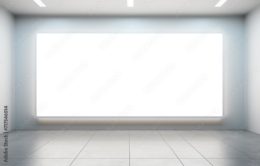 A large white blank board in front of a gray wall. generative AI