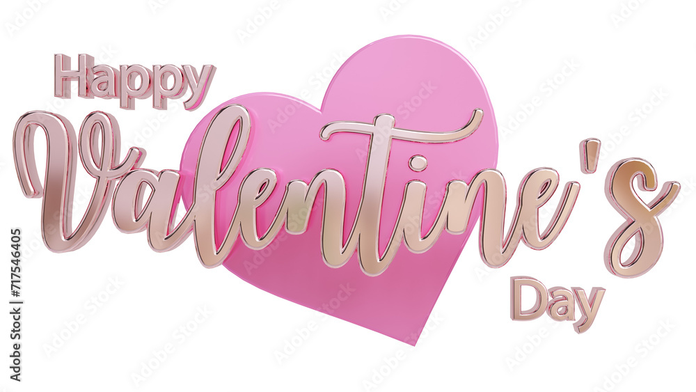 Happy valentine's day calligraphy banner, 3d pink color lettering