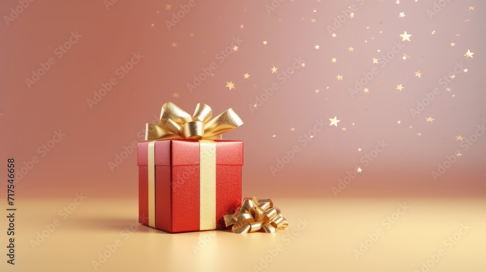 Gift box on a clean background in the style of the new year where there is space for text