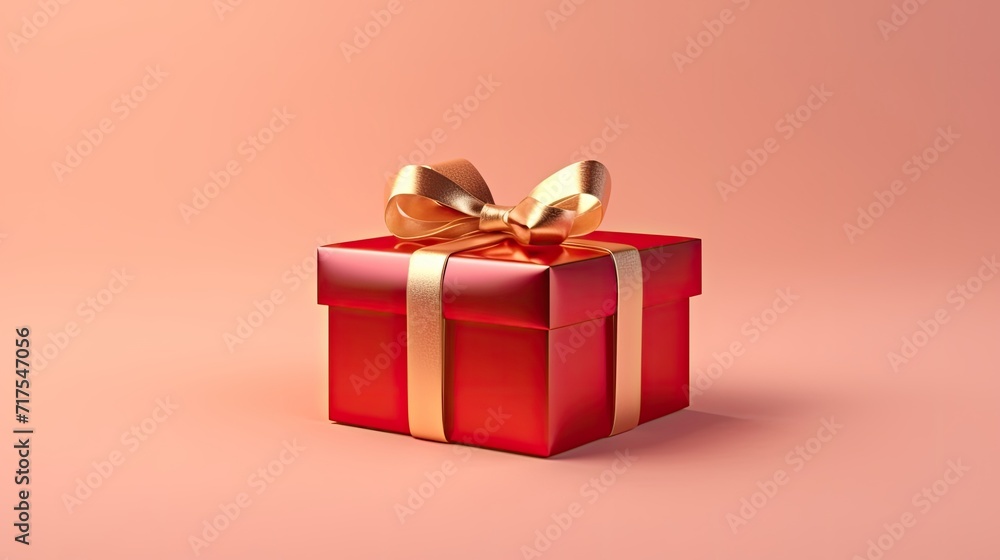Fototapeta premium Gift box on a clean background in the style of the new year where there is space for text