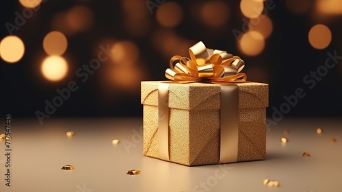 Gift box on a clean background in the style of the new year where there is space for text