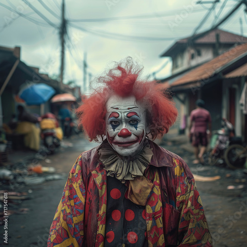 sad joker clown in slum place, Ai Generated Images