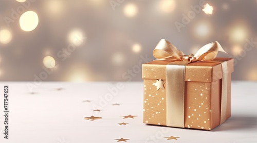 Gift box on a clean background in the style of the new year where there is space for text © Gefo