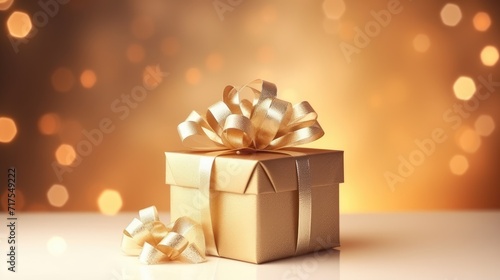 Gift box on a clean background in the style of the new year where there is space for text