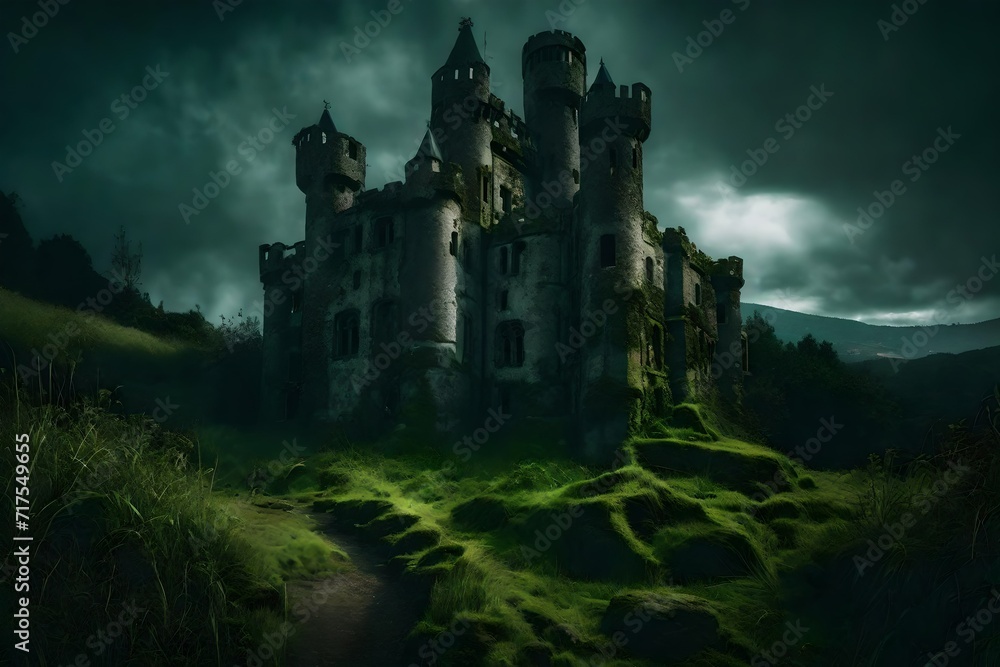 medieval castle in the night - obrazy, fototapety, plakaty 