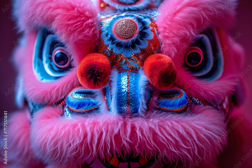 Chinese New Year Lion Dance with bokeh background, close up
