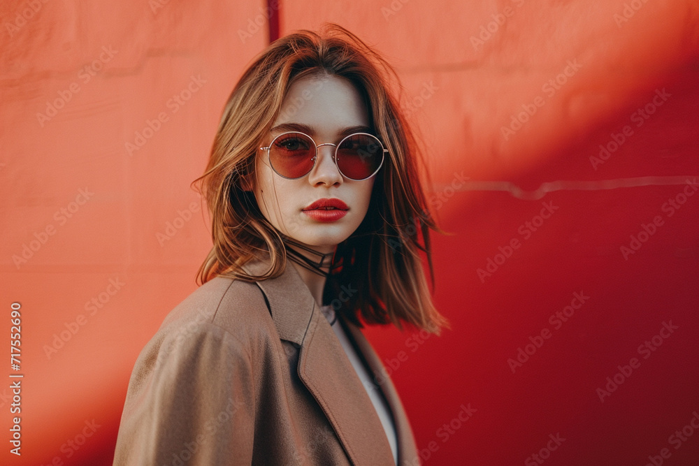 fashionable confident young woman wearing trendy outfit minimalistic fashionable confident young woman wearing trendy outfit minimalistic