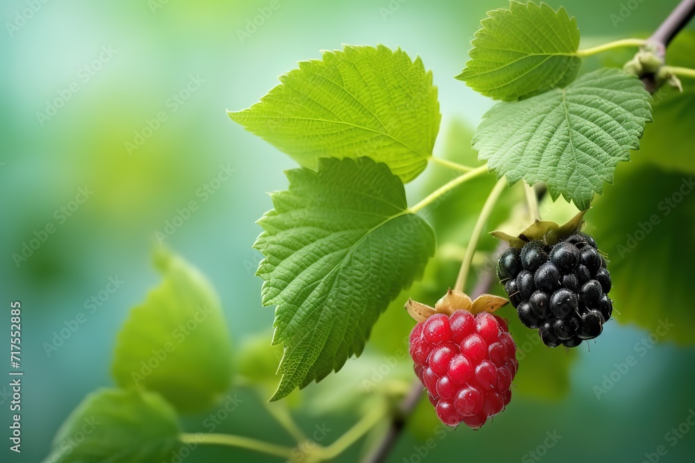 Fresh raspberries in the photo with a blurred background. generative AI Fresh raspberries in the photo with a blurred background. generative AI
