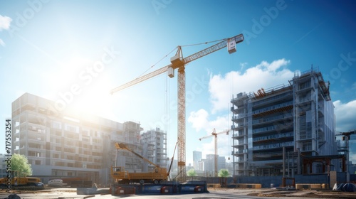 Tall building. Residential building under construction with construction crane in the background.